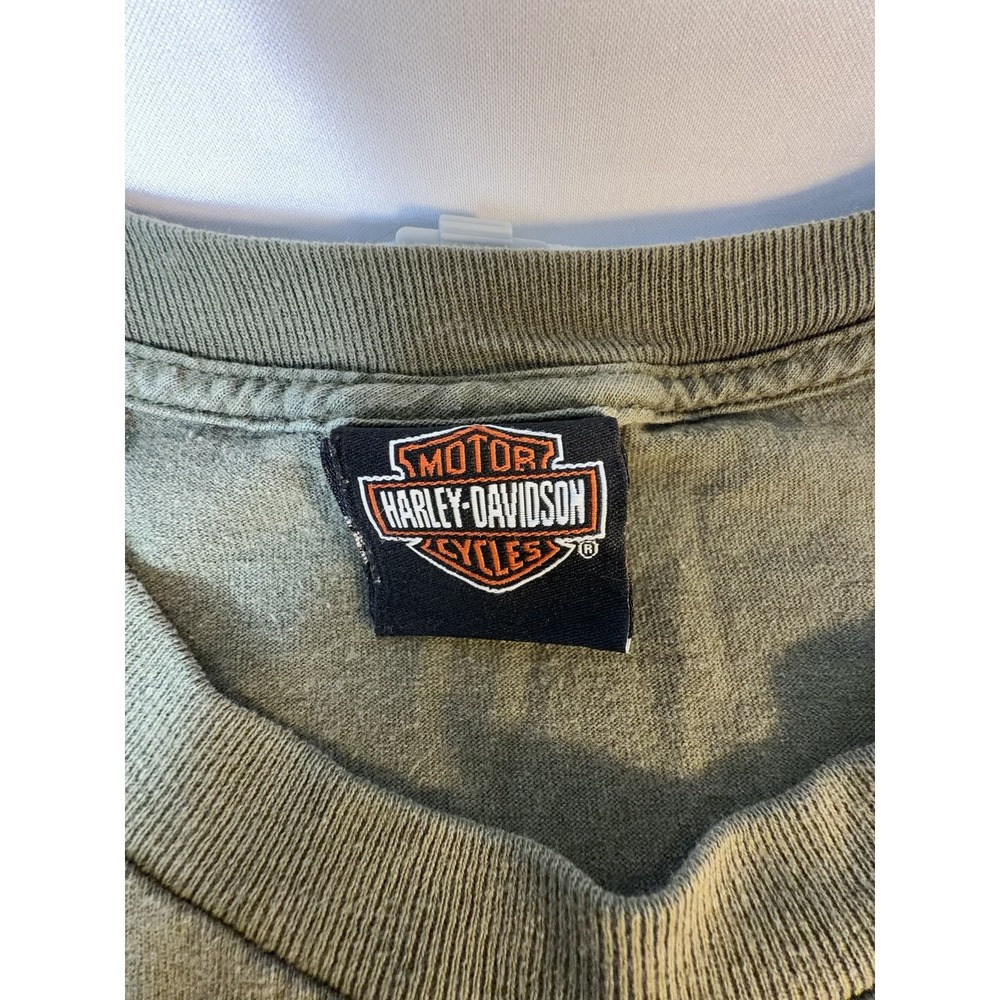 Harley Davidson T Shirt Men Large Green American Star Pin Up Biker Graphic Y2K - Picture 3 of 10